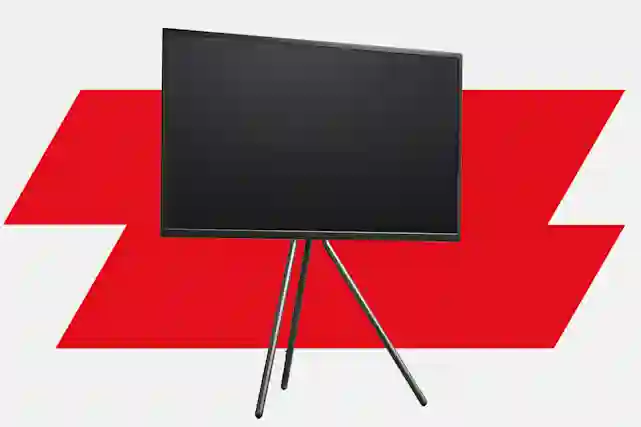 Mozi Art Series FS-3 -lattiajalusta 49 - 70" televisiolle harmaapunaisella taustalla.