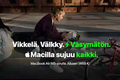 Vikkelä, välkky, väsymätön. Macilla sujuu kaikki. MacBook Air M5-sirulla. Alkaen 1469 €