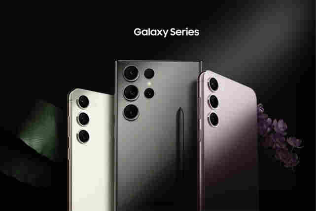 Galaxy S23 Series. S23, S23 plus ja S23 ultra vierekkäin.