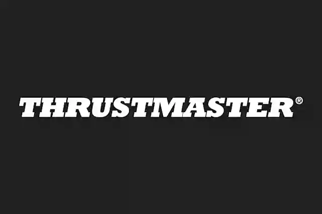 Thrustmaster-logo. Verkkokauppa.comista valikoima Thrustmasterin tuotteita.
