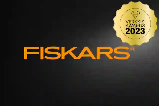 Fiskars-logo. Verkkis Awards voittaja 2023.