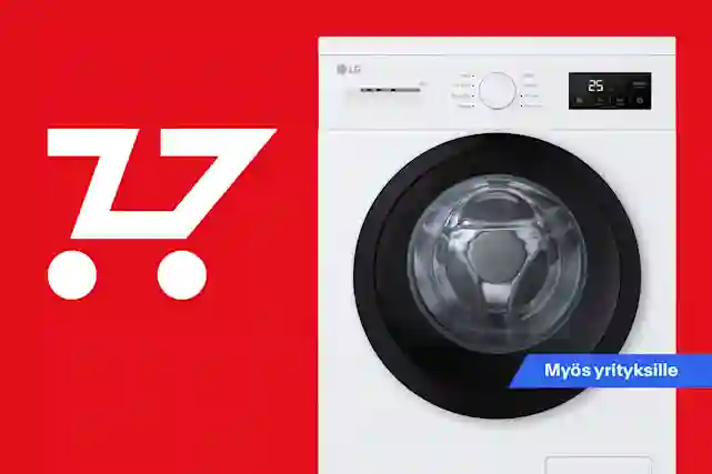 Kuvassa ostoskärry-logo, joka kuvaa ilmaisia kotiinkuljetuksia ja sen vieressä pyykinpesukone.