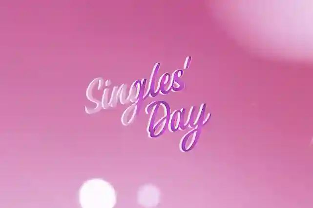 Teksti:"Singles Day" vaaleanpunaisella taustalla.