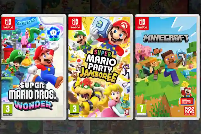 Super Mario Bros Wonder, Super Mario Party Jamboree ja Mineraft Switch-pelit. Tutustu!