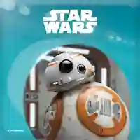 Star Wars -logo. Alapuolella robotti. Tutustu!