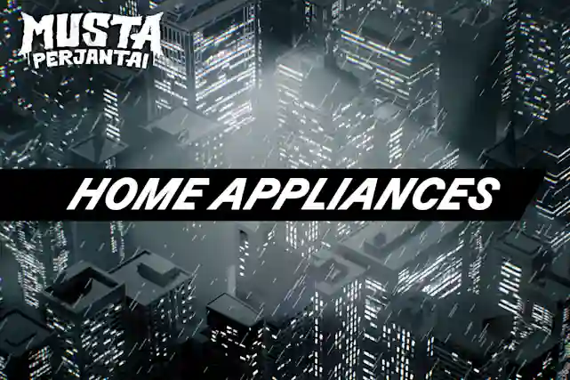 Nighttime cityscape of skyscrapers photographed from above. Text: Black Friday, Home Appliances.