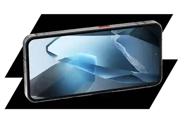 Oukitel WP200 Pro smartphone med abstrakt blåtonad bakgrundsbild på skärmen, visad i vinklad vinkel mot svart bakgrund.