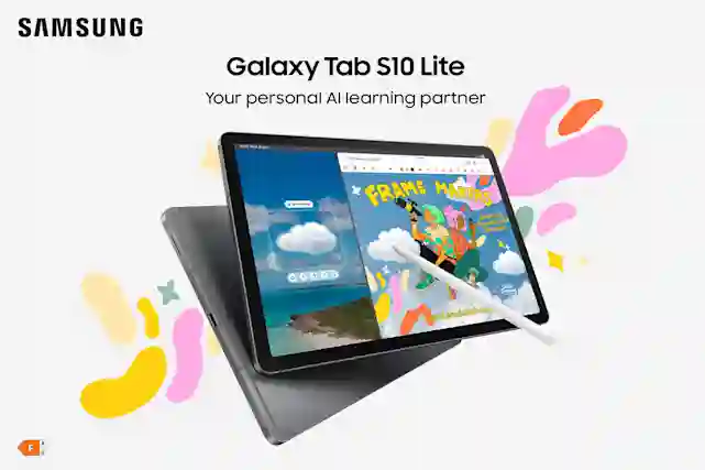Teksti:"Samsung Galaxy Tab S10 Lite – your personal AI learning partner". Alapuolella tabletti ja s-pen.