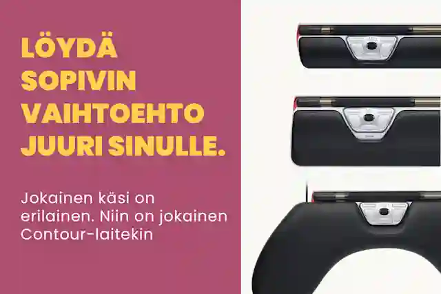 Contour device promotional image with text Find the right option for you. Every hand is different.