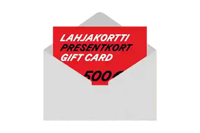 Kirjekuori, josta pilkottaa 500 € lahjakortti