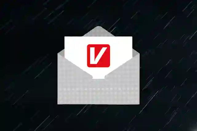 Tilaa uutiskirje. Kuva kirjekuoresta jonka sisällä on paperi V-logolla painettuna.