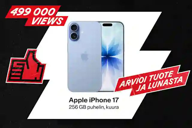 Vaaleansininen Apple iPhone 17 -puhelin. 269 000 katselukertaa. Arvio tuotteesta ja lunasta.