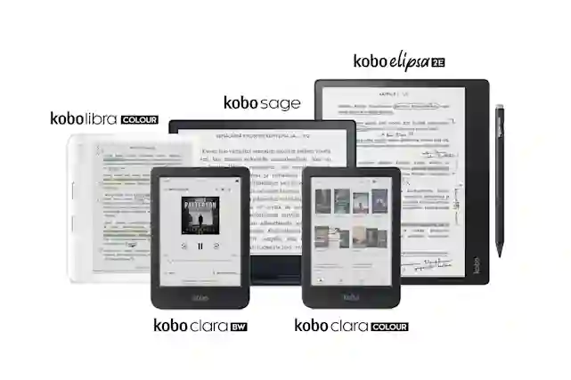 Kobon e-kirjan lukulaitteita vierekkäin.