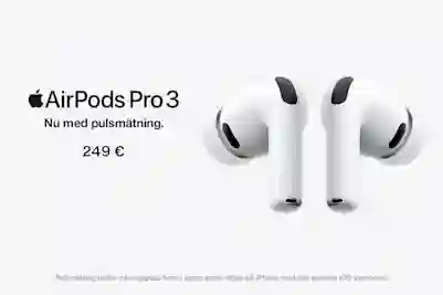 Apple AirPods Pro 3 trådlösa öronsnäckor i vitt. Nu med pulsmätning. 249 euro.
