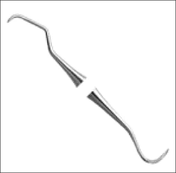 Figure 50 : un instrument dentaire à double extrémité, accent mis sur les pointes de la faucille et de la curette