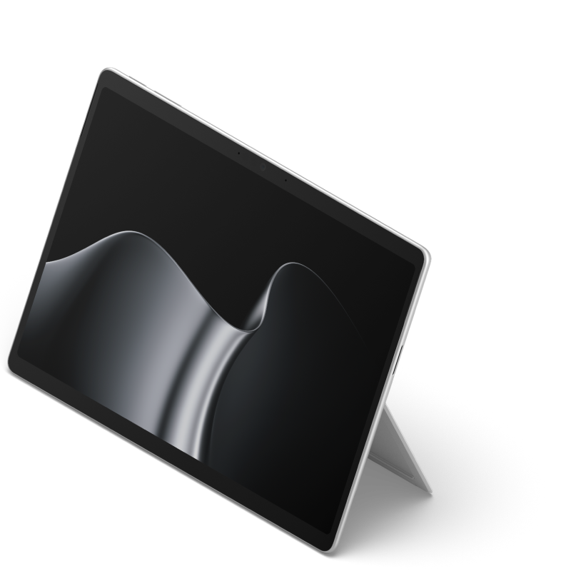 A three-quarter front view of Surface Pro for Business, 13-inch (Intel®) with dark ribbon screensaver