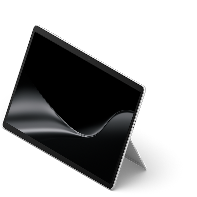A three-quarter front view of Surface Pro for Business, 13-inch (Intel®) with dark ribbon screensaver