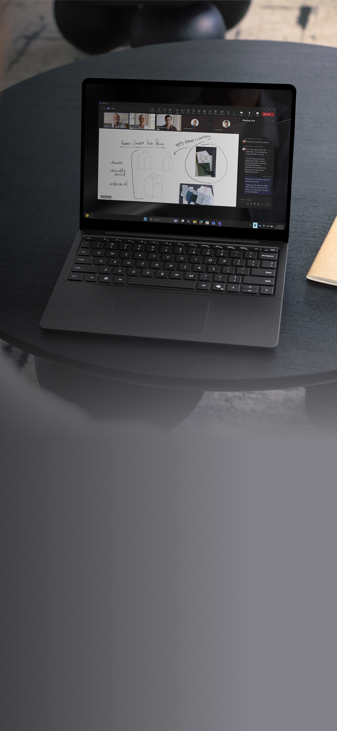Image of a Surface Laptop for Business with a Microsoft Teams call displayed