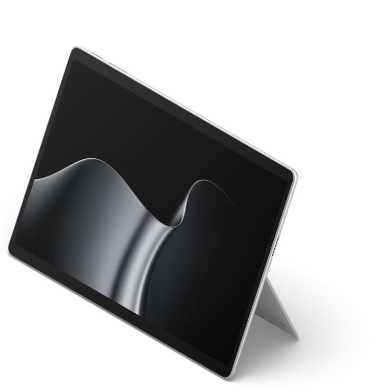 A three-quarter front view of Surface Pro for Business, 13-inch (Snapdragon®) with the dark ribbon screensaver