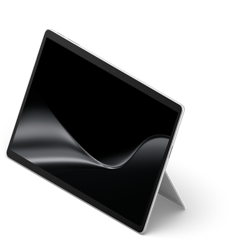 A three-quarter front view of Surface Pro for Business, 13-inch (Snapdragon®) with the dark ribbon screensaver