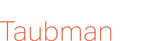 Thin orange text saying Taubman