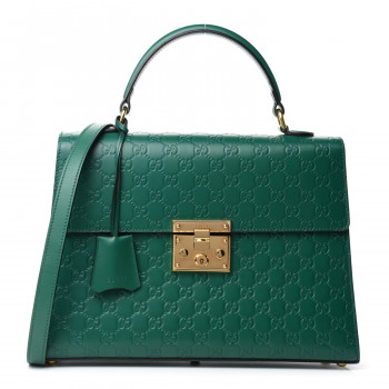 GUCCI Guccissima Signature Medium Padlock Top Handle Bag Emerald