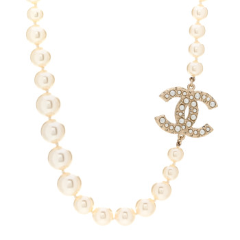  CHANEL Pearl CC 100th Anniversary Necklace Light Gold