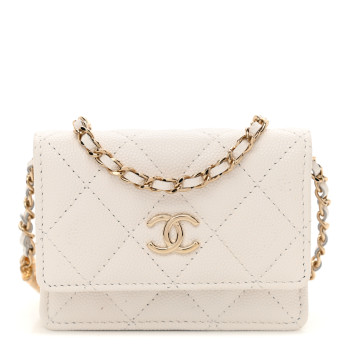  CHANEL Caviar Quilted Belt Bag With Charms On Chain White