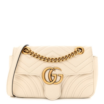 GUCCI Calfskin Matelasse Mini GG Marmont Shoulder Bag White