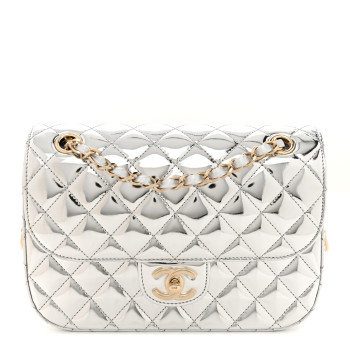 Chanel Mirror Calfskin Metallic Calfskin Medium Hollywood Boulevard Flap With Star Coin Purse Silvery