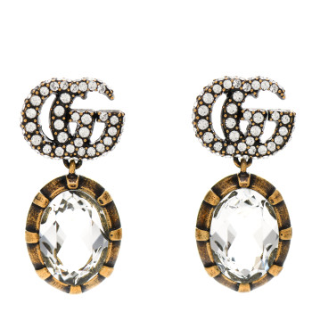 GUCCI Crystal Double G Earrings Aged Gold