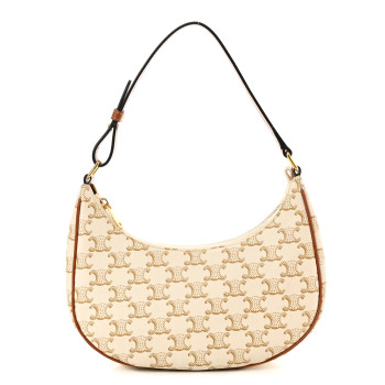 CELINE Canvas Calfskin Ava Triomphe Shoulder Bag White