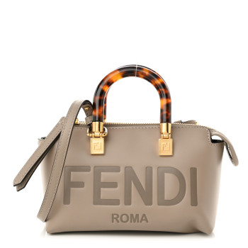  FENDI Vitello King Plexiglass Logo Embossed Mini By The Way Top Handle Boston Bag Tortora