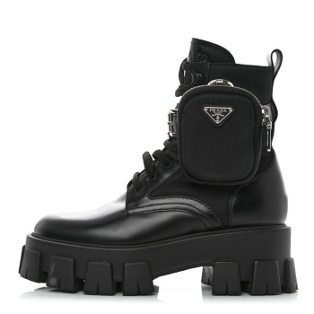 Chanel Shiny Lambskin Quilted Lace Up Combat Boots in Black