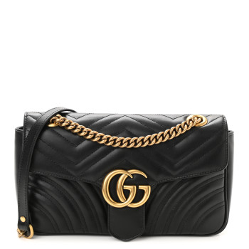 GUCCI Calfskin Matelasse Small GG Marmont Shoulder Bag Black