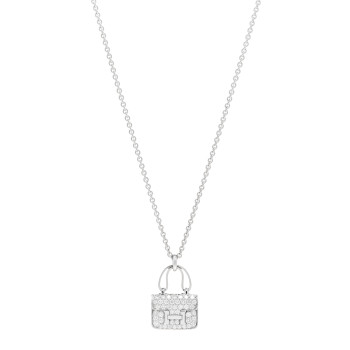  HERMES 18K White Gold Diamond Constance Amulettes Pendant Necklace
