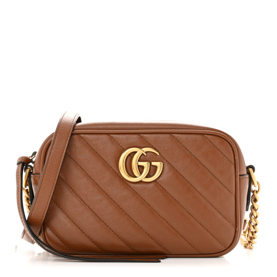 GUCCI  Glazed Calfskin Matelasse Diagonal Mini GG Marmont Chain Shoulder Bag Cuir