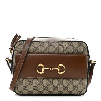 GUCCI GG Supreme Monogram Small Horsebit 1955 Shoulder Bag Beige Brown Sugar