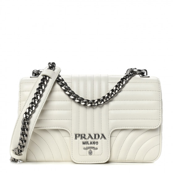 PRADA Soft Calf Medium Diagramme Flap Bianco