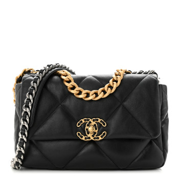 Chanel 19 Shopping Bag Shiny Lambskin AS3660 Gold-Tone Silver-Tone