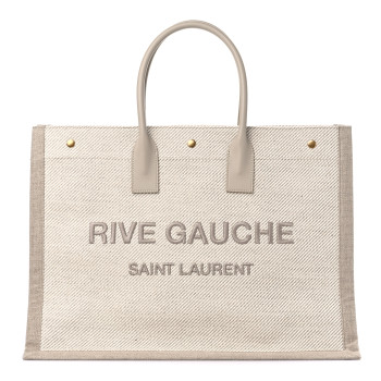  SAINT LAURENT Linen Calfskin Rive Gauche Tote Beige Sea Salt