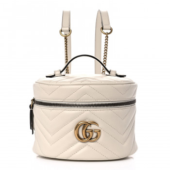 GUCCI Calfskin Matelasse Mini GG Marmont Round Backpack White