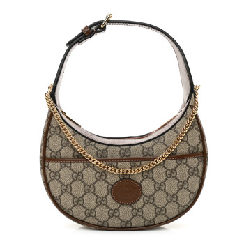 GG Supreme Monogram Azalea Calfskin Mini Retro Interlocking G Half Moon Bag Beige Ebony Brown Sugar