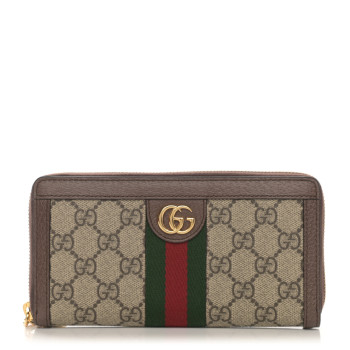  GUCCI GG Supreme Monogram Web Ophidia Zip Around Wallet Brown