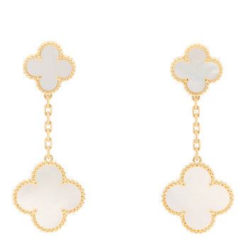  VAN CLEEF & ARPELS 18K Yellow Gold Mother of Pearl 2 Motifs Magic Alhambra Earrings