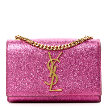 Saint Laurent Metallic Calfskin Small Classic Monogram Kate Satchel Fuchsia