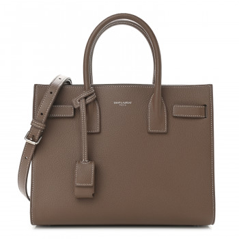 SAINT LAURENT Grained Calfskin Topstich Baby Sac De Jour Taupe