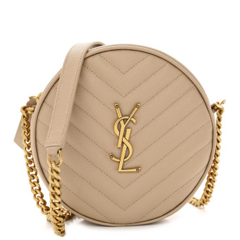 Saint Laurent round chevron quilted crossbody bag in beige