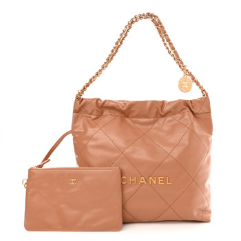 CHANEL Shiny Calfskin Quilted Small Chanel 22 Camel