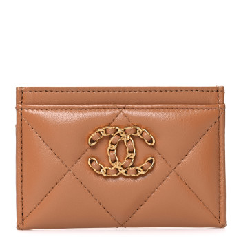 CHANEL Lambskin Quilted Chanel 19 Card Holder Brown